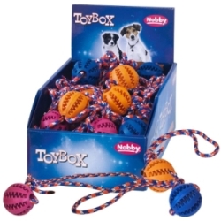 Nobby TOYBOX Dog hračky dentální gumový míček s provazem 32 ks 5 x 30 cm