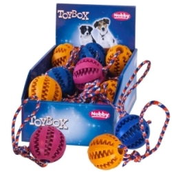 Nobby TOYBOX Dog hračky dentální gumový míček s provazem 16 ks 7 x 30 cm