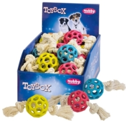 Nobby TOYBOX Gumový děrovaný míč s lanem 16 ks / 7 x 25 cm